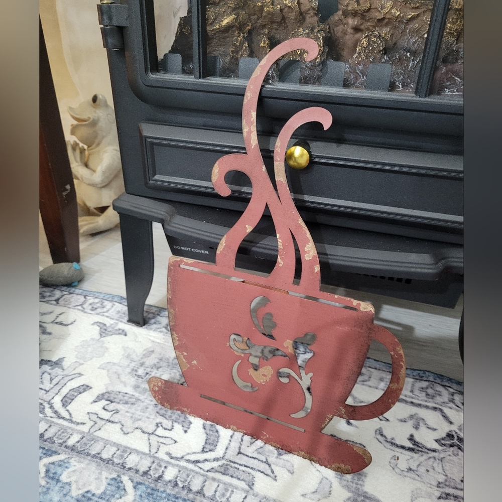 Farmhouse Rustic Metal Coffee Decor w/Swirl Steam Decor